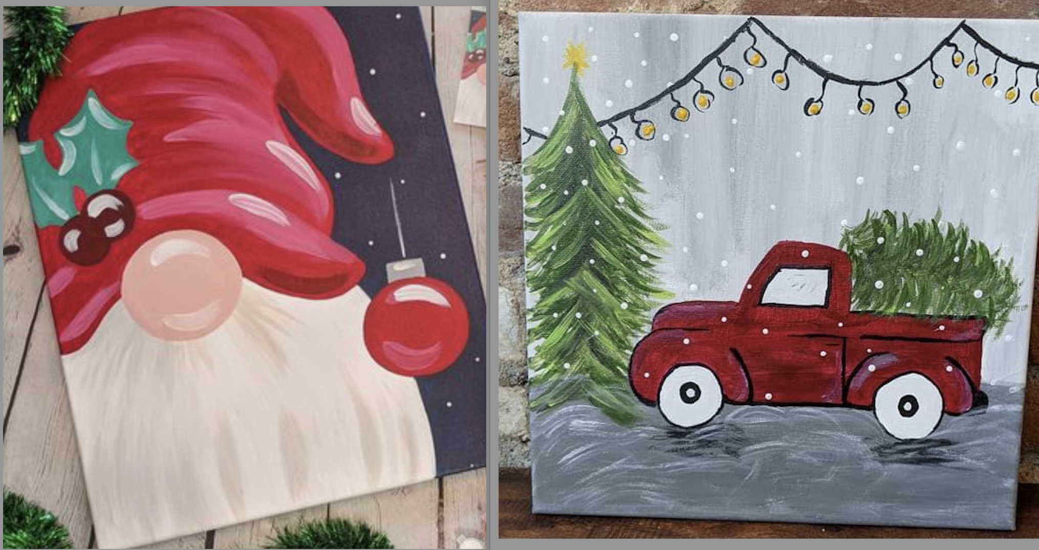 Old truck and gnome canvas painting